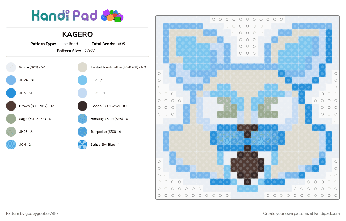 KAGERO - Fuse Bead Pattern by goopygoober7487 on Kandi Pad - beige, five nights at freddys, fnaf, fnaf 2, fnaf fan game, light blue, oc