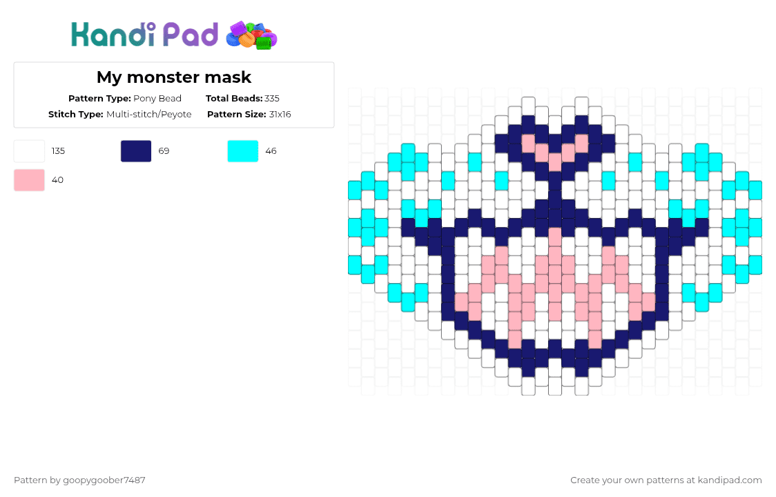 My monster mask - Pony Bead Pattern by goopygoober7487 on Kandi Pad - white,purple