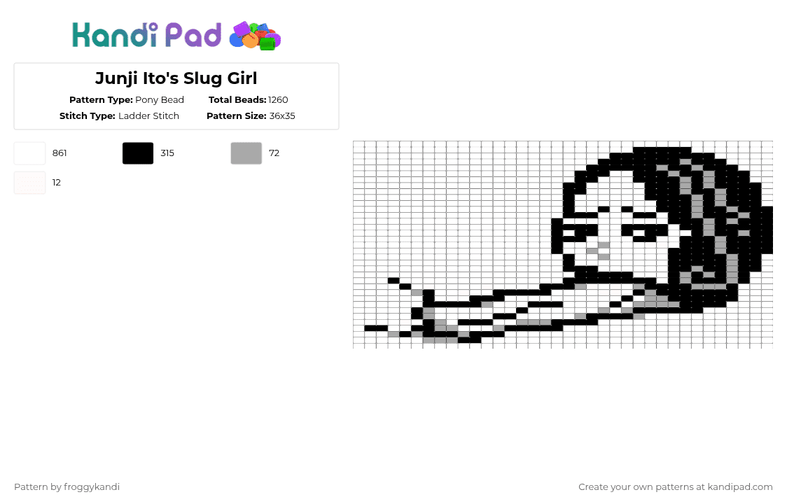 Junji Ito\'s Slug Girl - Pony Bead Pattern by froggykandi on Kandi Pad - creepy, horror, junjiito, manga, sluggirl, white, yuuko