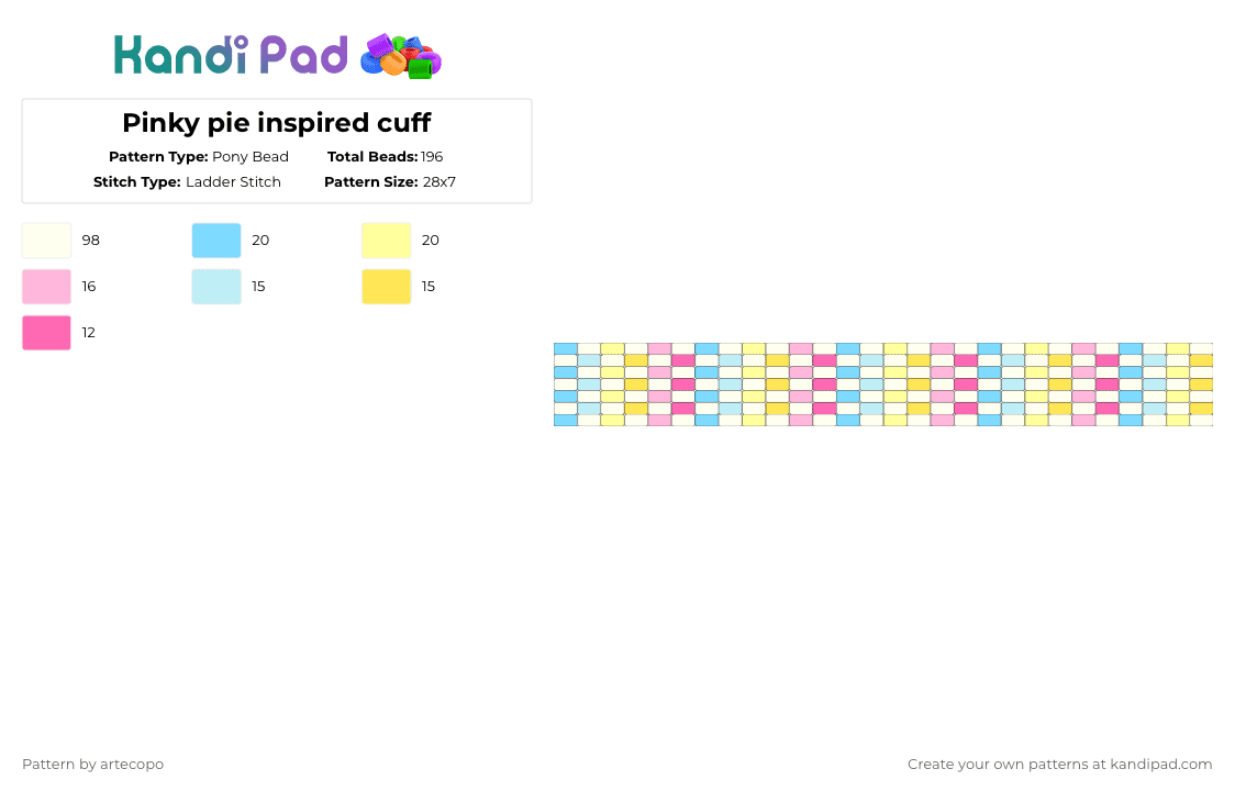Pinky pie inspired cuff - Pony Bead Pattern by artecopo on Kandi Pad - light blue,yellow