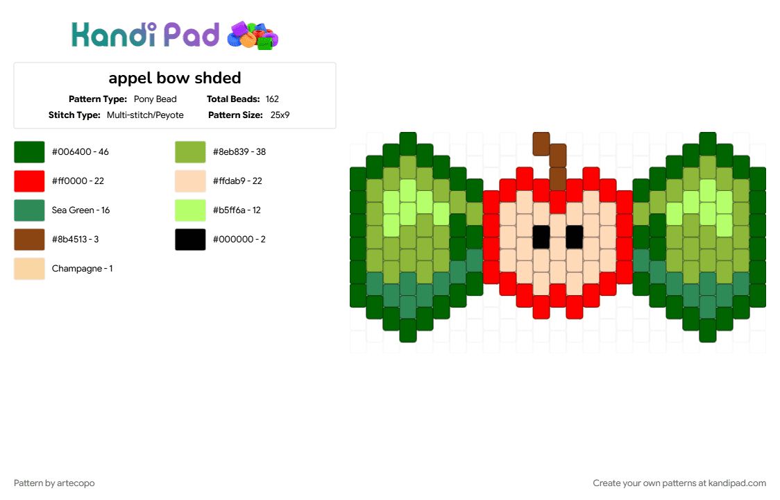 appel bow shded - Pony Bead Pattern by artecopo on Kandi Pad - green