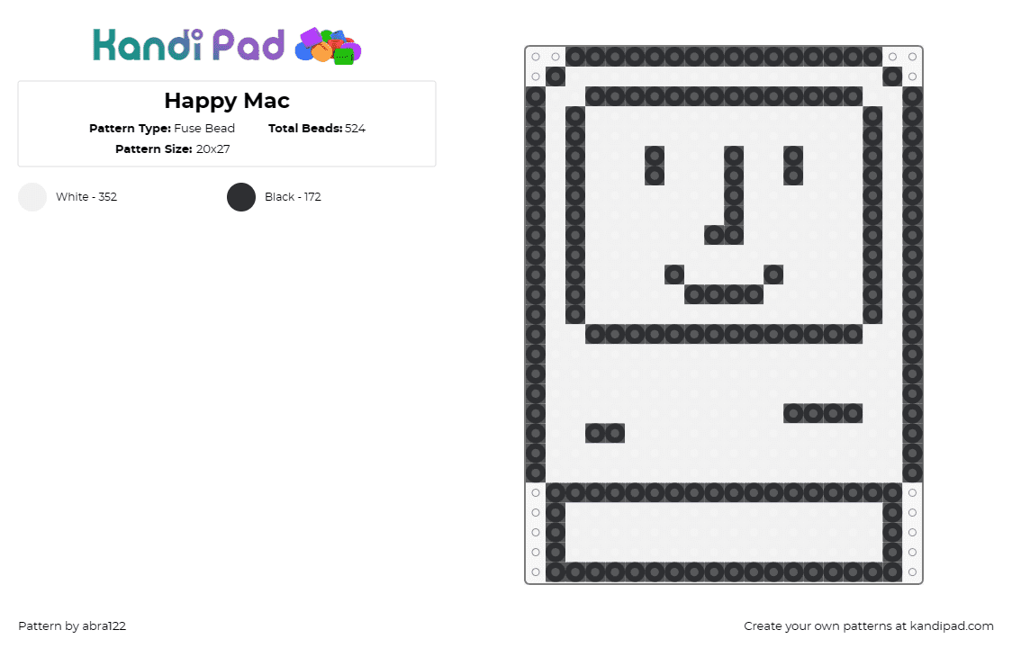 Happy Mac - Fuse Bead Pattern by abra122 on Kandi Pad - computer,mac,apple,nostalgia,smile,classic,startup icon,cheerful,technology,vint