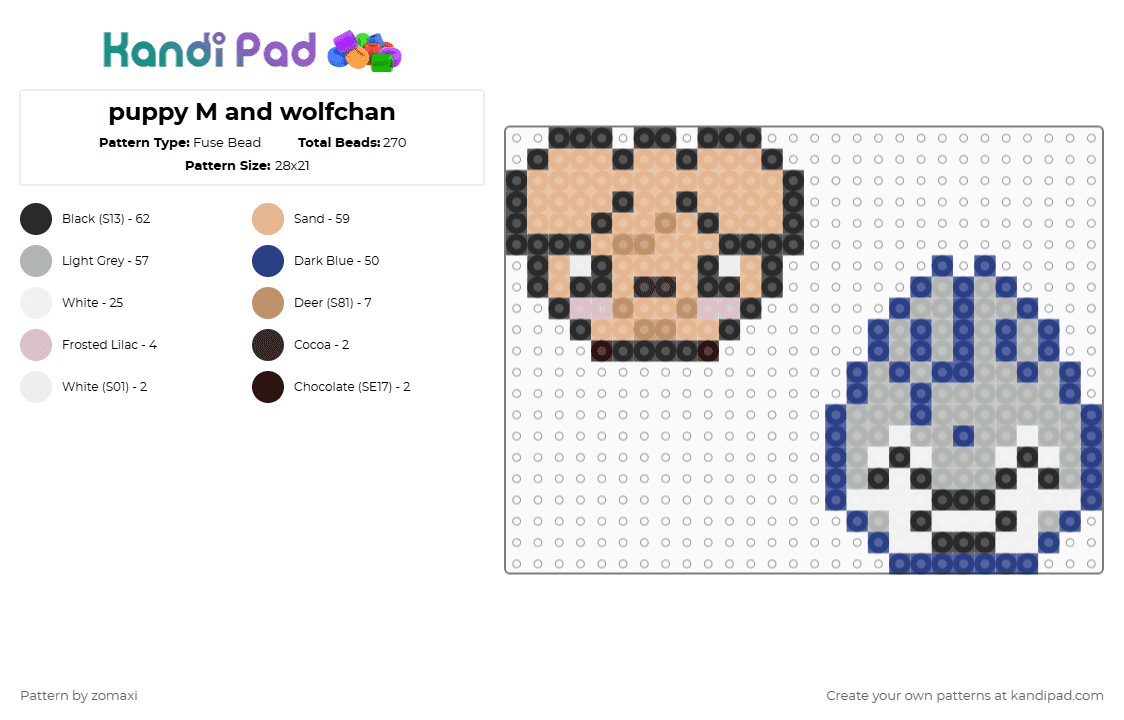 puppy M and wolfchan - Fuse Bead Pattern by zomaxi on Kandi Pad - beige,blue