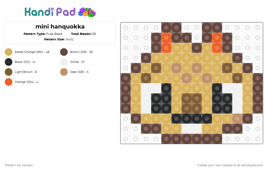 mini hanquokka - Fuse Bead Pattern by zomaxi on Kandi Pad - brown,orange