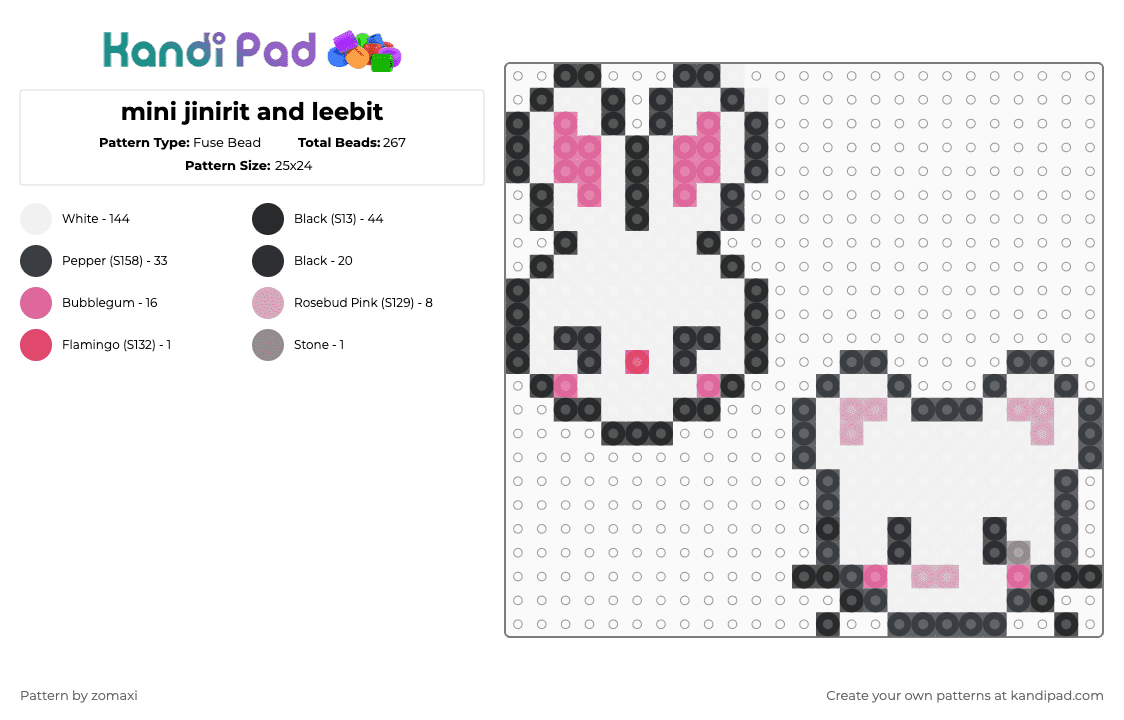 mini jinirit and leebit - Fuse Bead Pattern by zomaxi on Kandi Pad - white,pink,straykids,skzoo,kpop