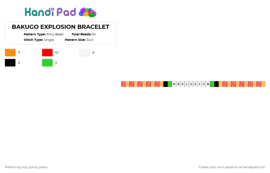 BAKUGO EXPLOSION BRACELET - Pony Bead Pattern by kyo_soma_otaku on Kandi Pad - red,orange