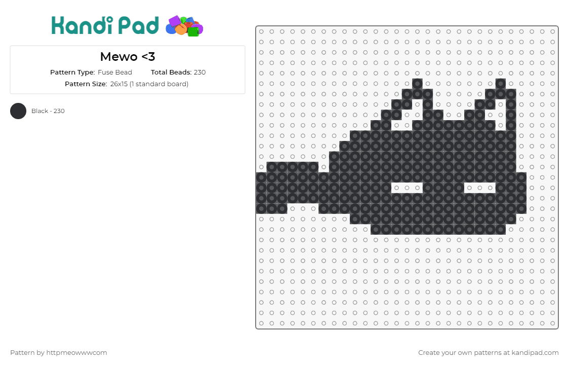 Mewo <3 - Fuse Bead Pattern by httpmeowwwcom on Kandi Pad - omori,meow,cat,minimalist,adorable,tribute,purr-fect,cat lovers,players,simplistic,endearing,black