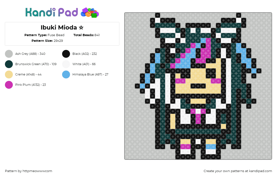 Ibuki Mioda ☆ - Fuse Bead Pattern by httpmeowwwcom on Kandi Pad - danganronpa,ibuki mioda,energetic,punk-rock,vibrant,game,black,gray