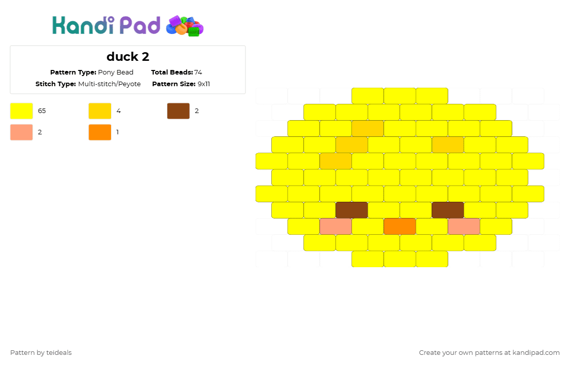duck 2 - Pony Bead Pattern by teideals on Kandi Pad - yellow,duck,skzoo,bbokari