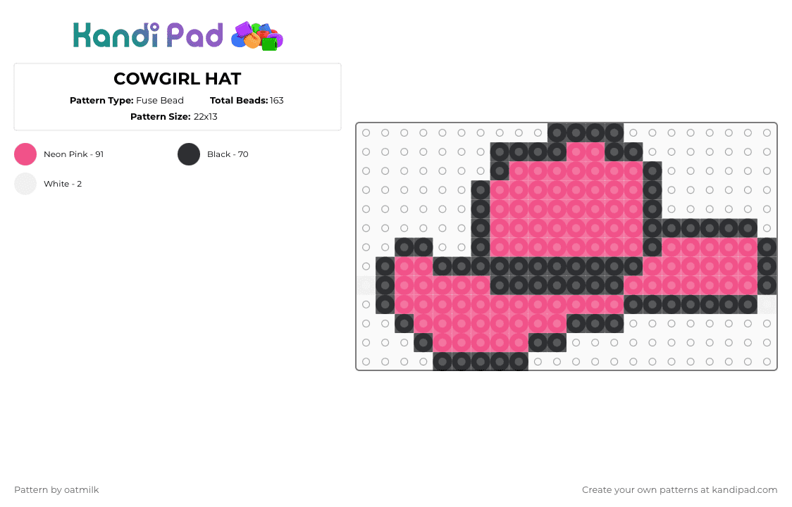 COWGIRL HAT - Fuse Bead Pattern by oatmilk on Kandi Pad - pink