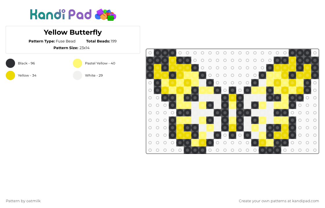 Yellow Butterfly - Fuse Bead Pattern by oatmilk on Kandi Pad - yellow,white
