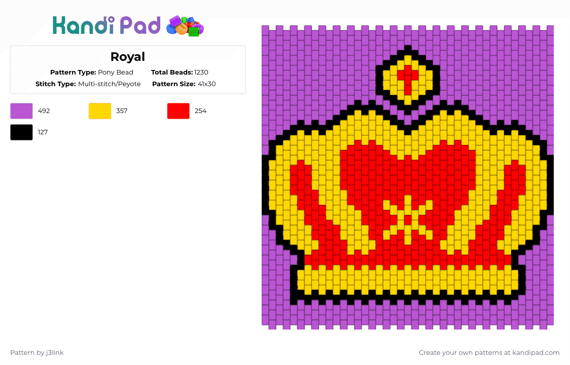 Royal - Pony Bead Pattern by j3link on Kandi Pad - yellow,pink