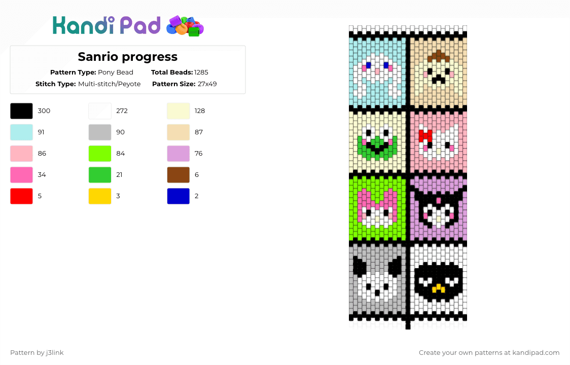 Sanrio progress - Pony Bead Pattern by j3link on Kandi Pad - white,pink,beige,light blue,colorful