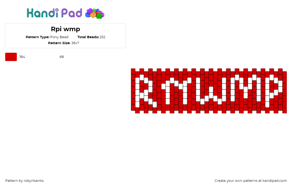 Rpi wmp - Pony Bead Pattern by robynbanks on Kandi Pad - pi,text,cuff,red,striking,combination,design