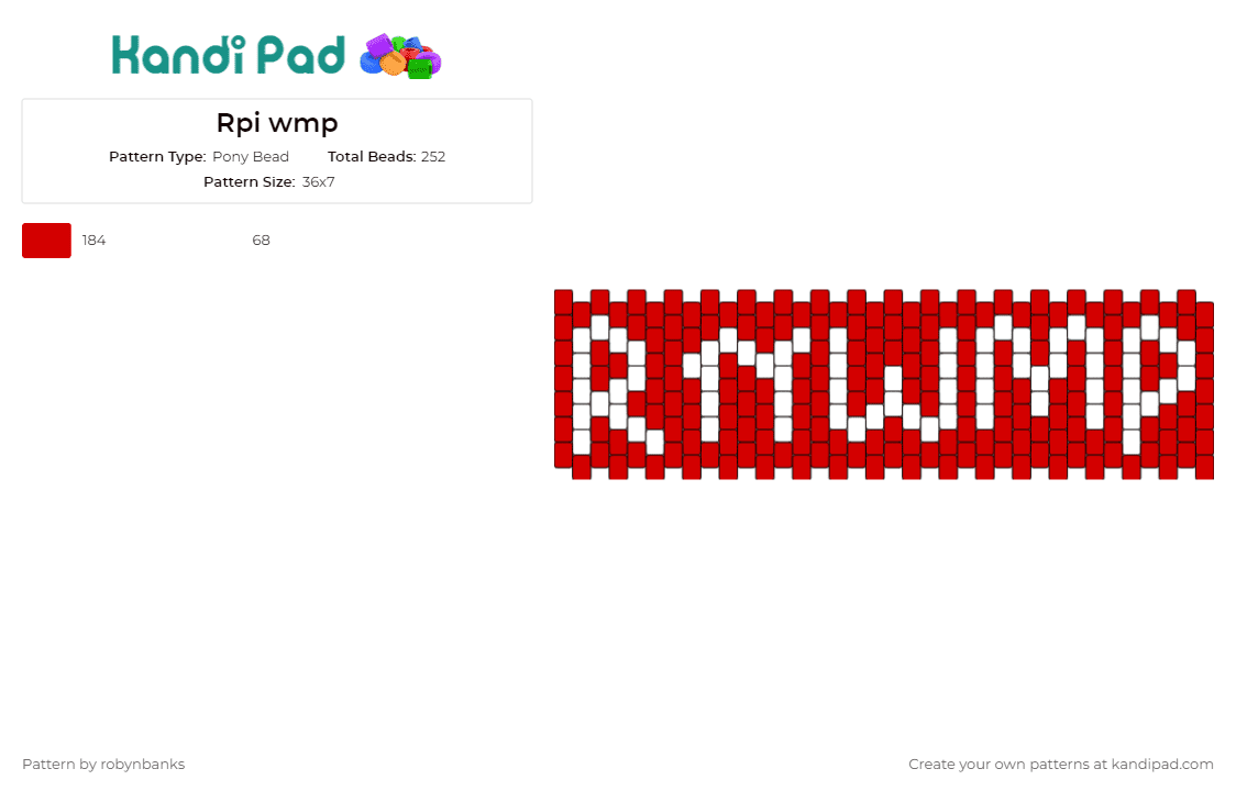 Rpi wmp - Pony Bead Pattern by robynbanks on Kandi Pad - pi,text,cuff,red,striking,combination,unique,design