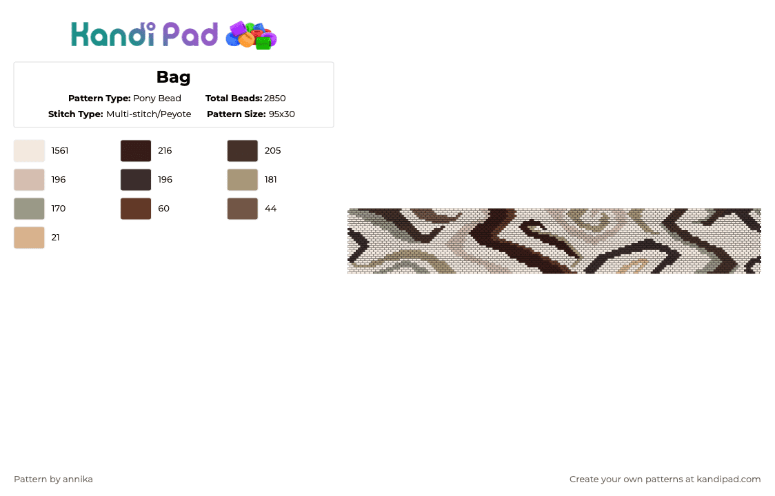 Bag - Pony Bead Pattern by annika on Kandi Pad - white,brown,beige