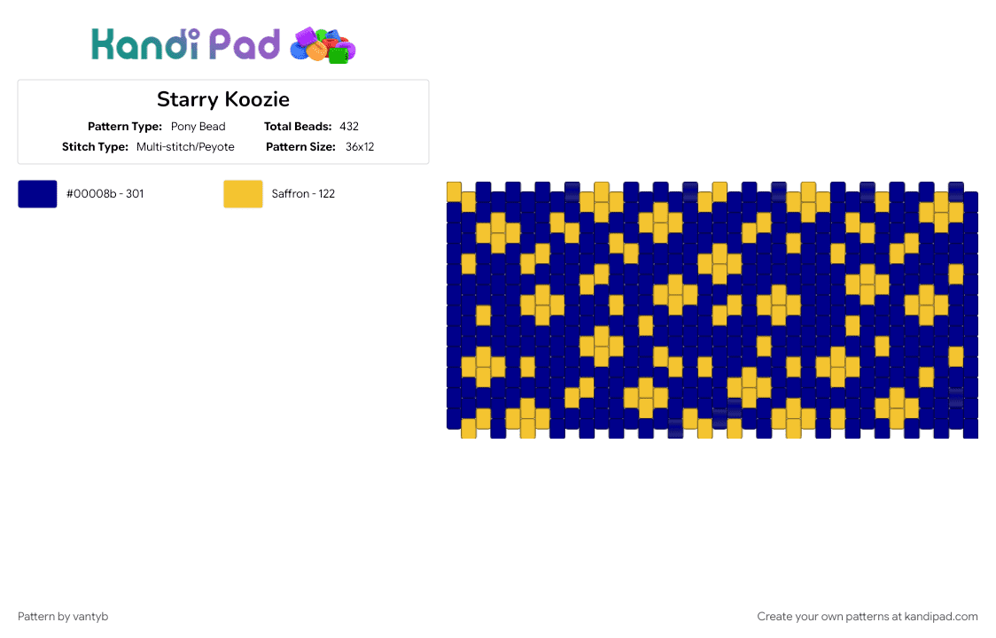 Starry Koozie - Pony Bead Pattern by vantyb on Kandi Pad - purple, yellow