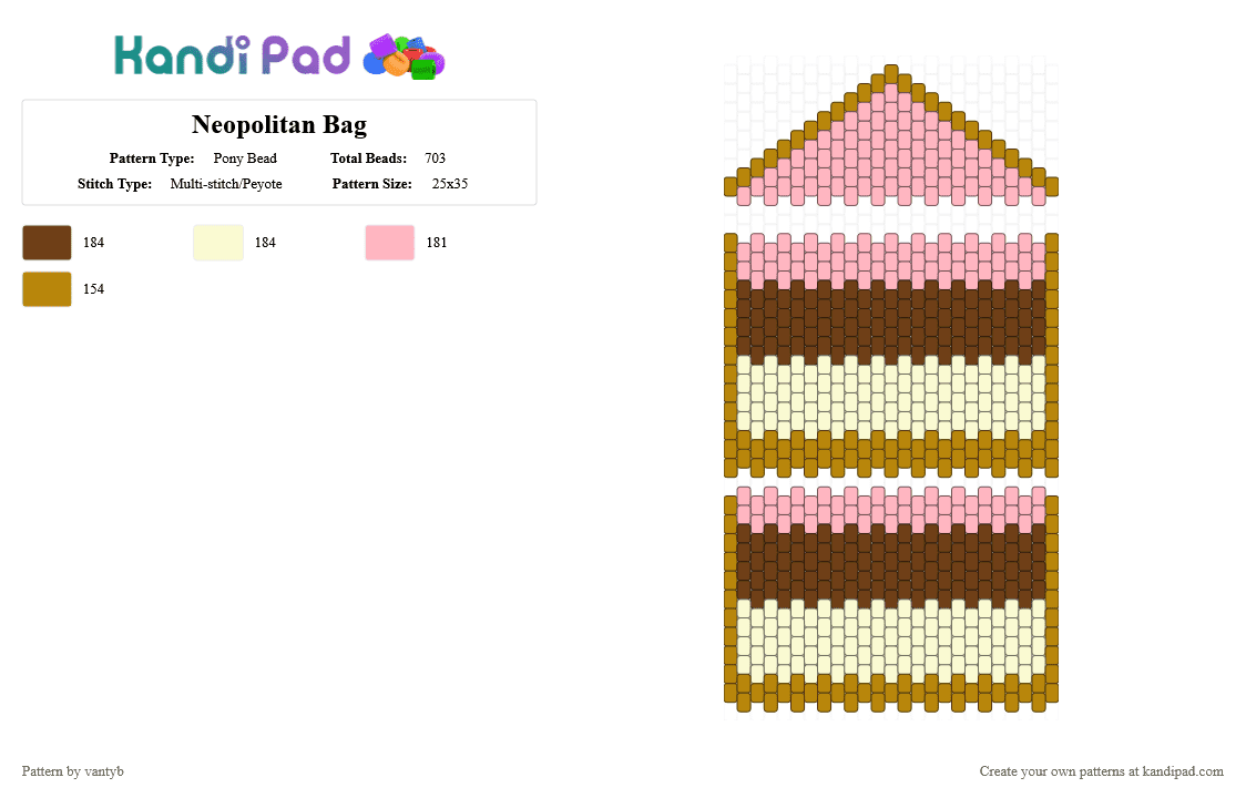 Neopolitan Bag - Pony Bead Pattern by vantyb on Kandi Pad - pink,brown