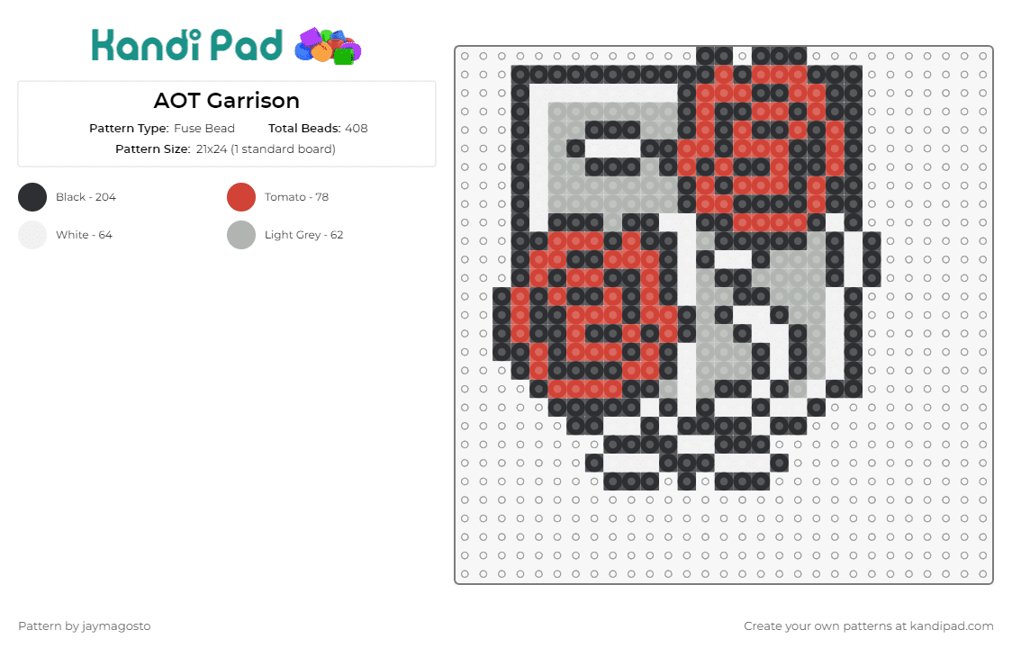 AOT Garrison - Fuse Bead Pattern by jaymagosto on Kandi Pad - aot,attack on titan,anime,shield,flowers,roses,crest,emblematic,stylized,red,grey