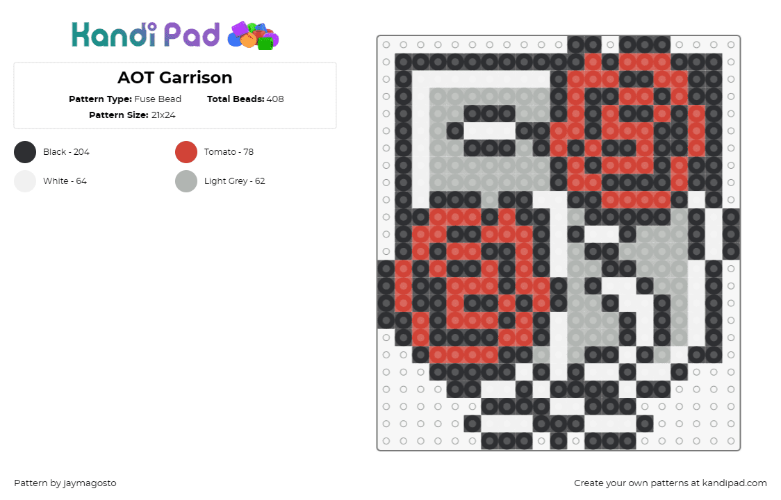 AOT Garrison - Fuse Bead Pattern by jaymagosto on Kandi Pad - garrison,roses,aot,attack on titan,anime,shield,crest,flowers,symbol,red,gray