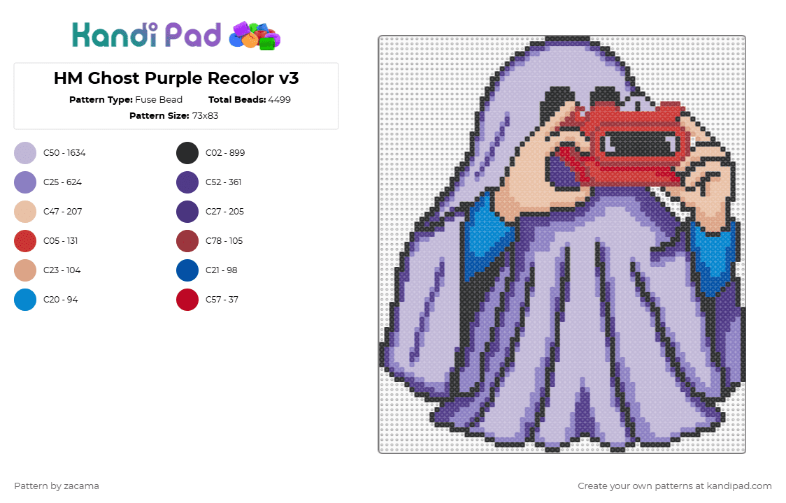 HM Ghost Purple Recolor v3 - Fuse Bead Pattern by zacama on Kandi Pad - pink
