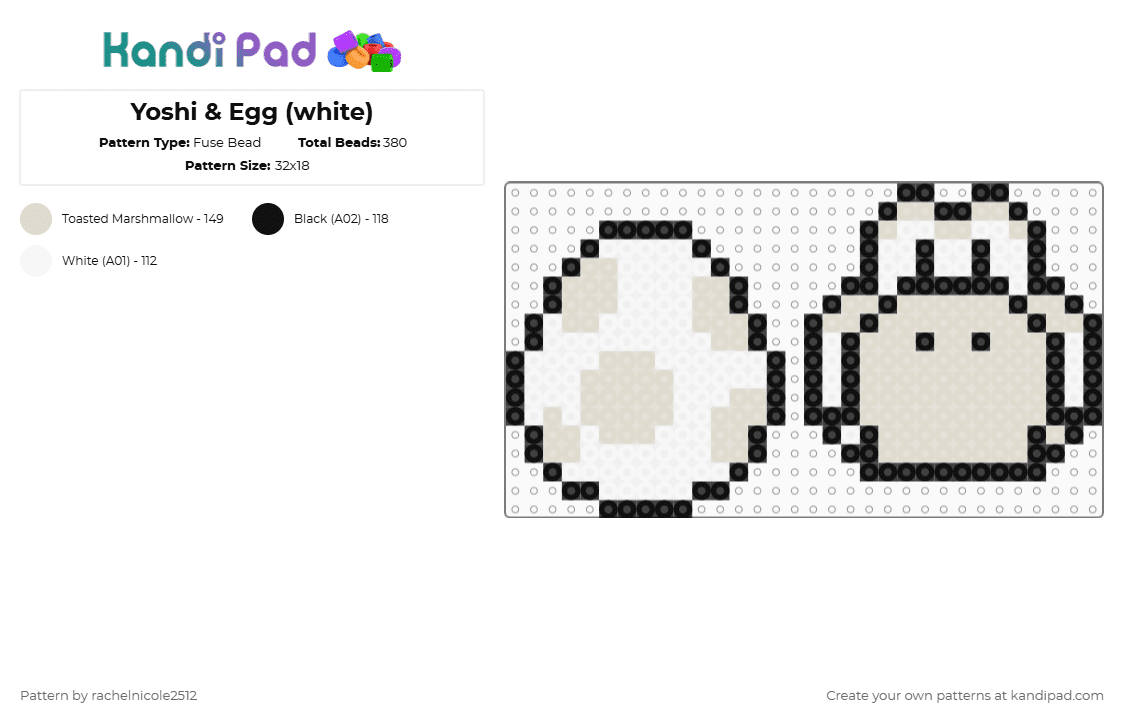 Yoshi & Egg (white) - Fuse Bead Pattern by rachelnicole2512 on Kandi Pad - beige,white