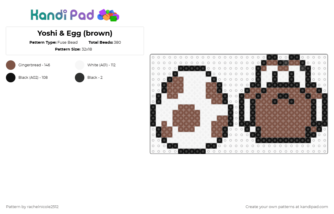 Yoshi & Egg (brown) - Fuse Bead Pattern by rachelnicole2512 on Kandi Pad - tan,white