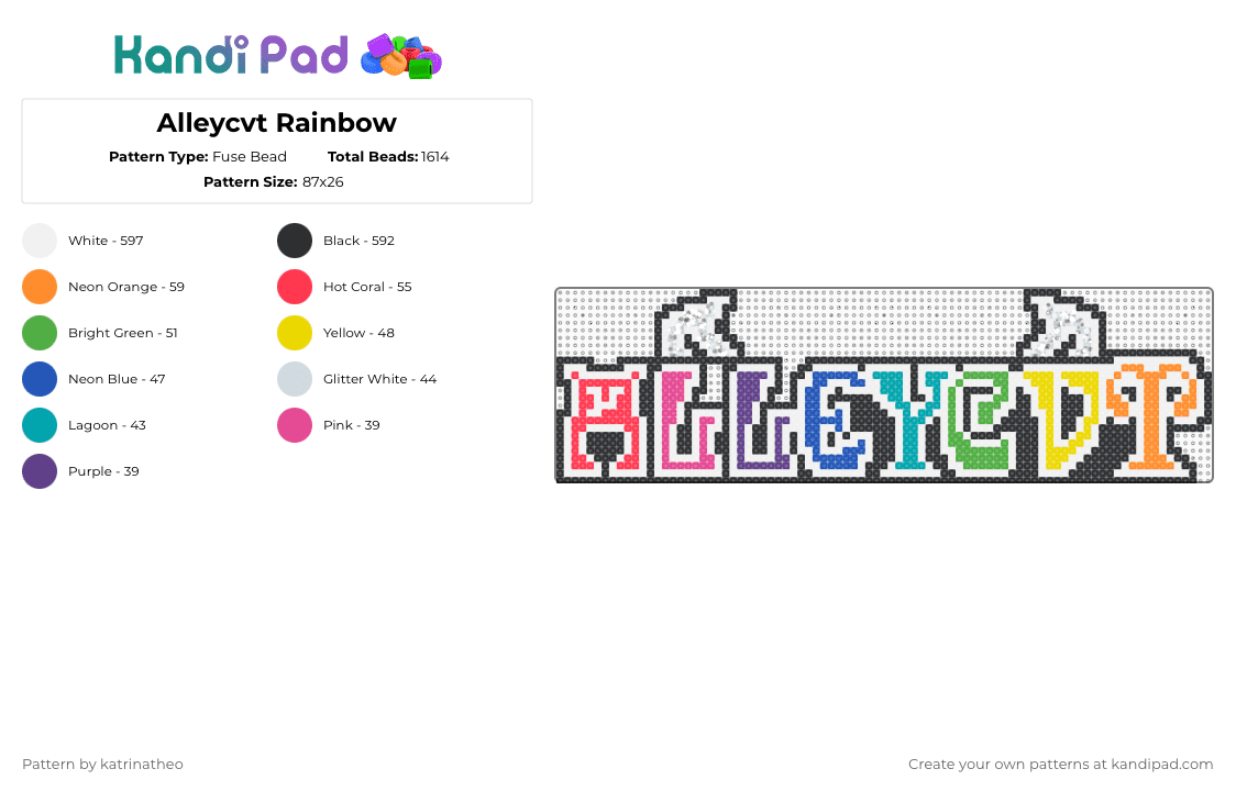 Alleycvt Rainbow - Fuse Bead Pattern by katrinatheo on Kandi Pad - white,blue,green,orange,colorful,edm,dubstep,alleycvt,music,rave,rainbow