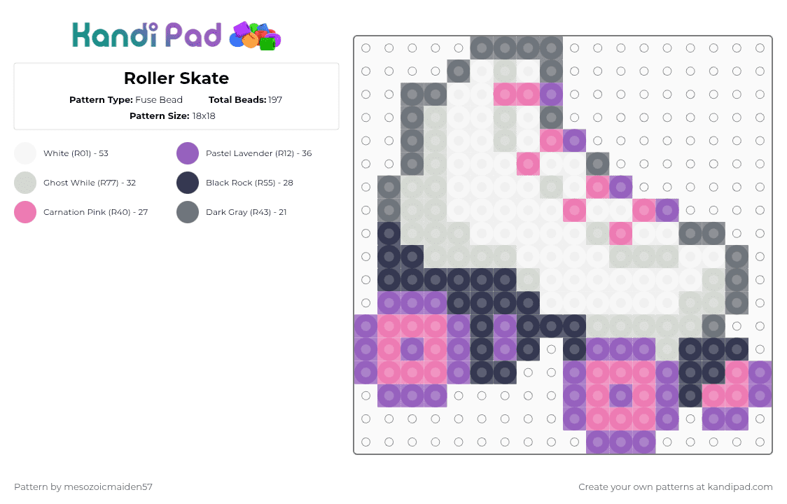 Roller Skate - Fuse Bead Pattern by mesozoicmaiden57 on Kandi Pad - pink
