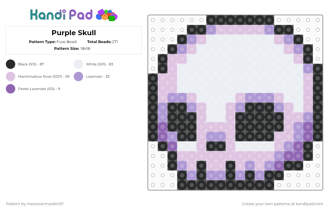 Purple Skull - Fuse Bead Pattern by mesozoicmaiden57 on Kandi Pad - pink,white