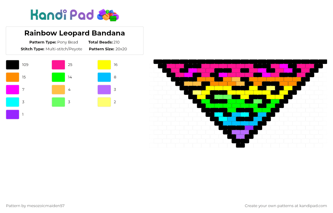Rainbow Leopard Bandana - Pony Bead Pattern by mesozoicmaiden57 on Kandi Pad - black,pink,yellow,colorful,leopard,neon,animalprint,90s,scene,retro
