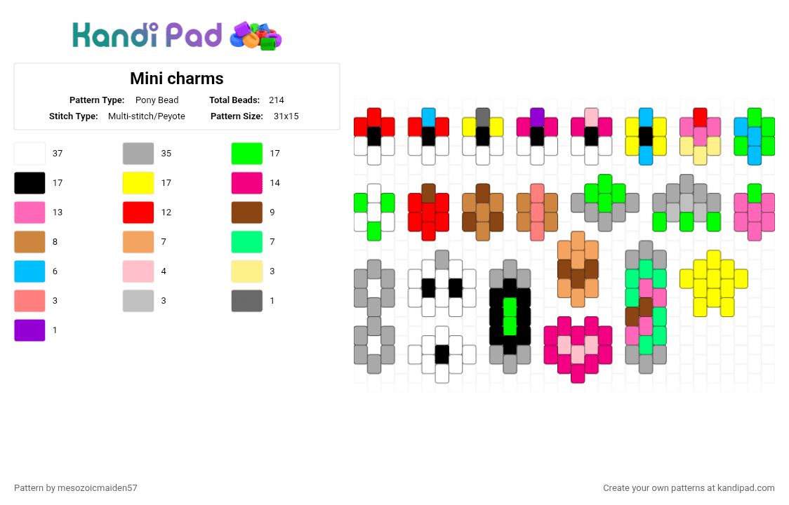Mini charms - Pony Bead Pattern by mesozoicmaiden57 on Kandi Pad - pink,green,beige,colorful