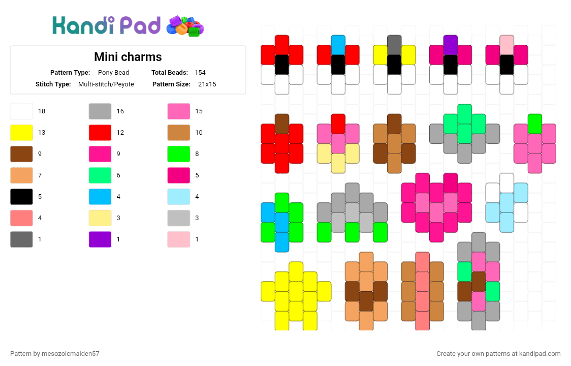 Mini charms - Pony Bead Pattern by mesozoicmaiden57 on Kandi Pad - red,pink,orange,colorful