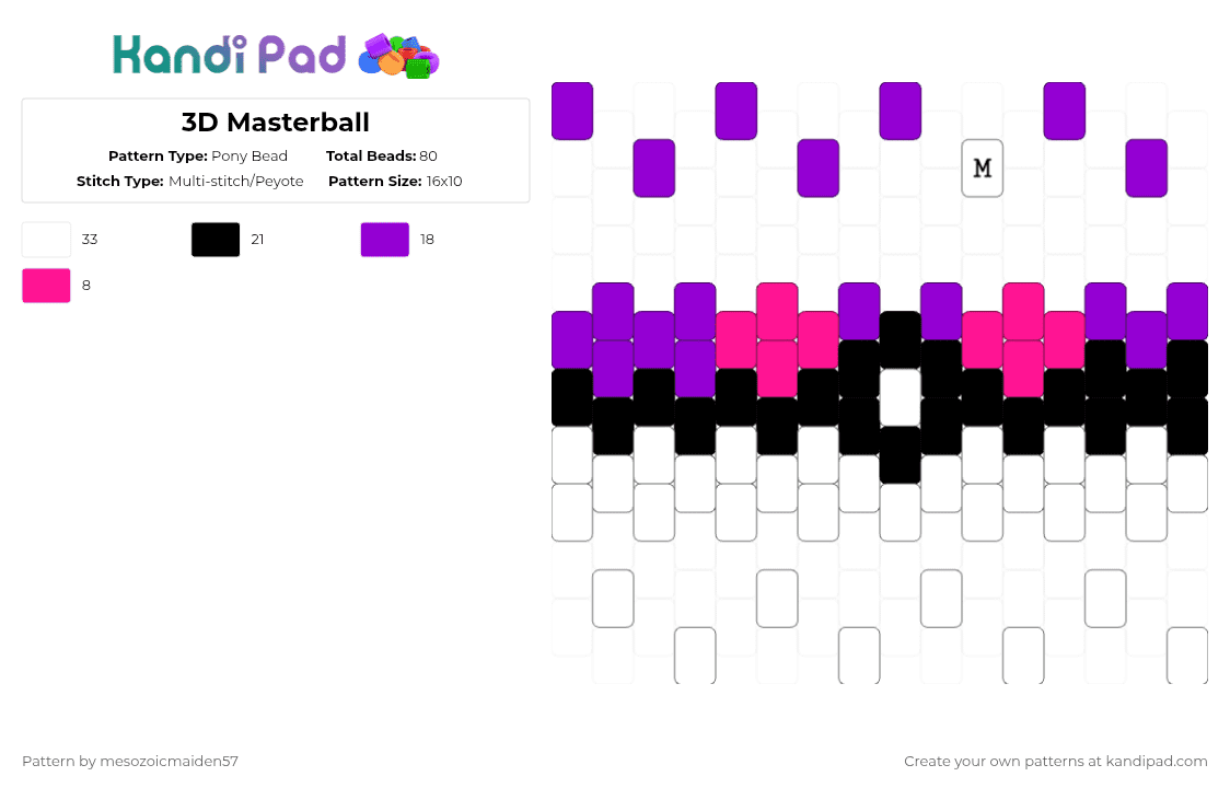 Master Pokeball Pattern 3D Masterball Pony Bead Pattern - Kandi Pad | Kandi Patterns, Fuse Bead ...