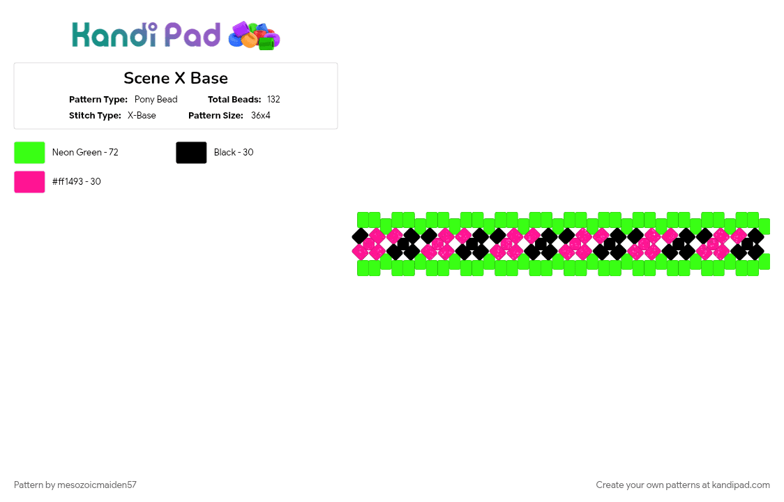 Scene X Base - Pony Bead Pattern by mesozoicmaiden57 on Kandi Pad - green, pink