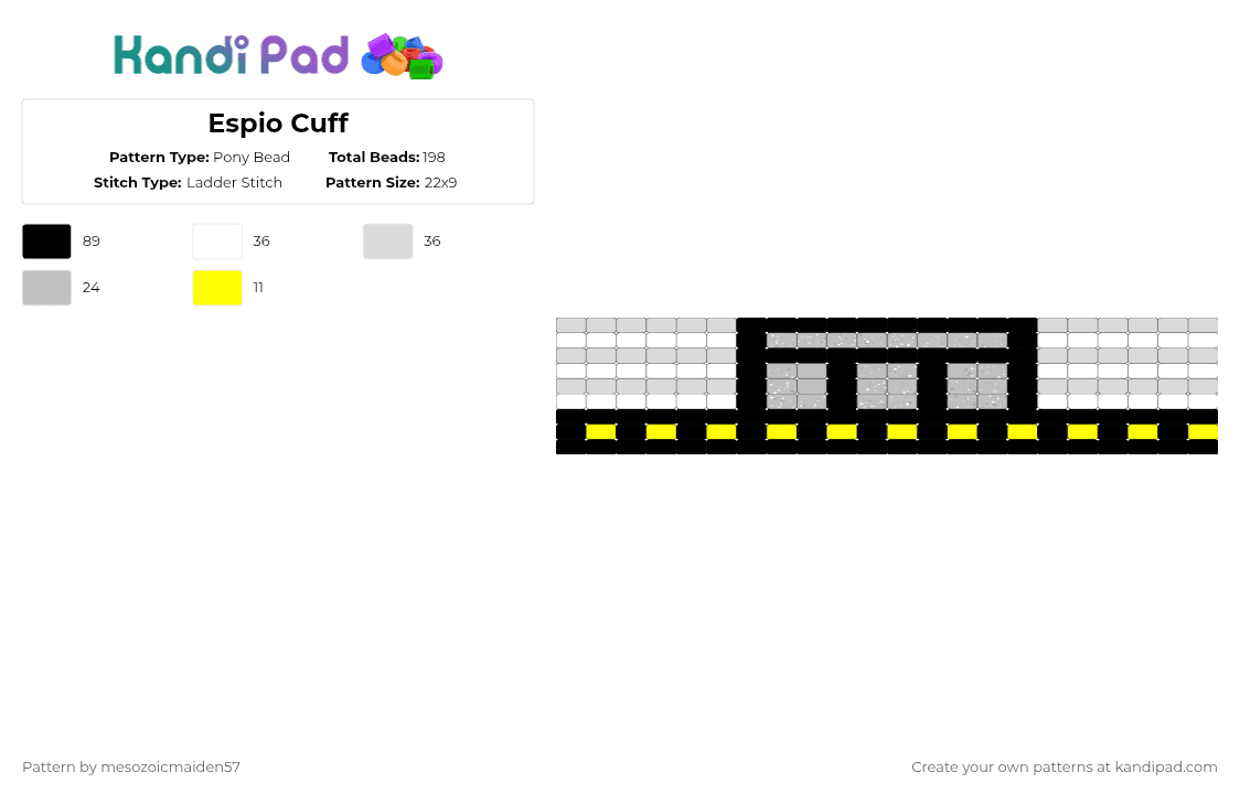 Espio Cuff - Pony Bead Pattern by mesozoicmaiden57 on Kandi Pad - white,beige,yellow