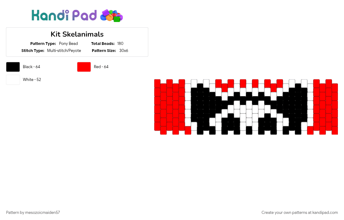 Kit Skelanimals - Pony Bead Pattern by mesozoicmaiden57 on Kandi Pad - emo, gothic, red, scene, skelanimals, skull, spooky, white