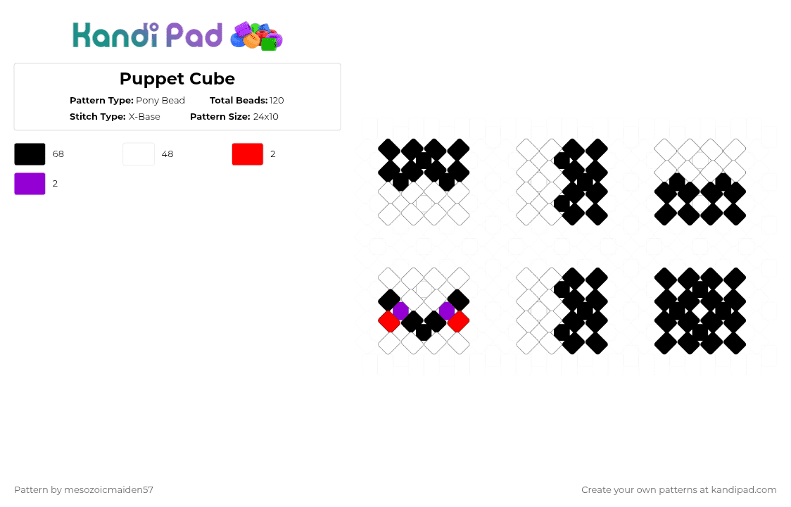 Puppet Cube - Pony Bead Pattern by mesozoicmaiden57 on Kandi Pad - black,white,red,purple,fivenightsatfreddys,fnaf