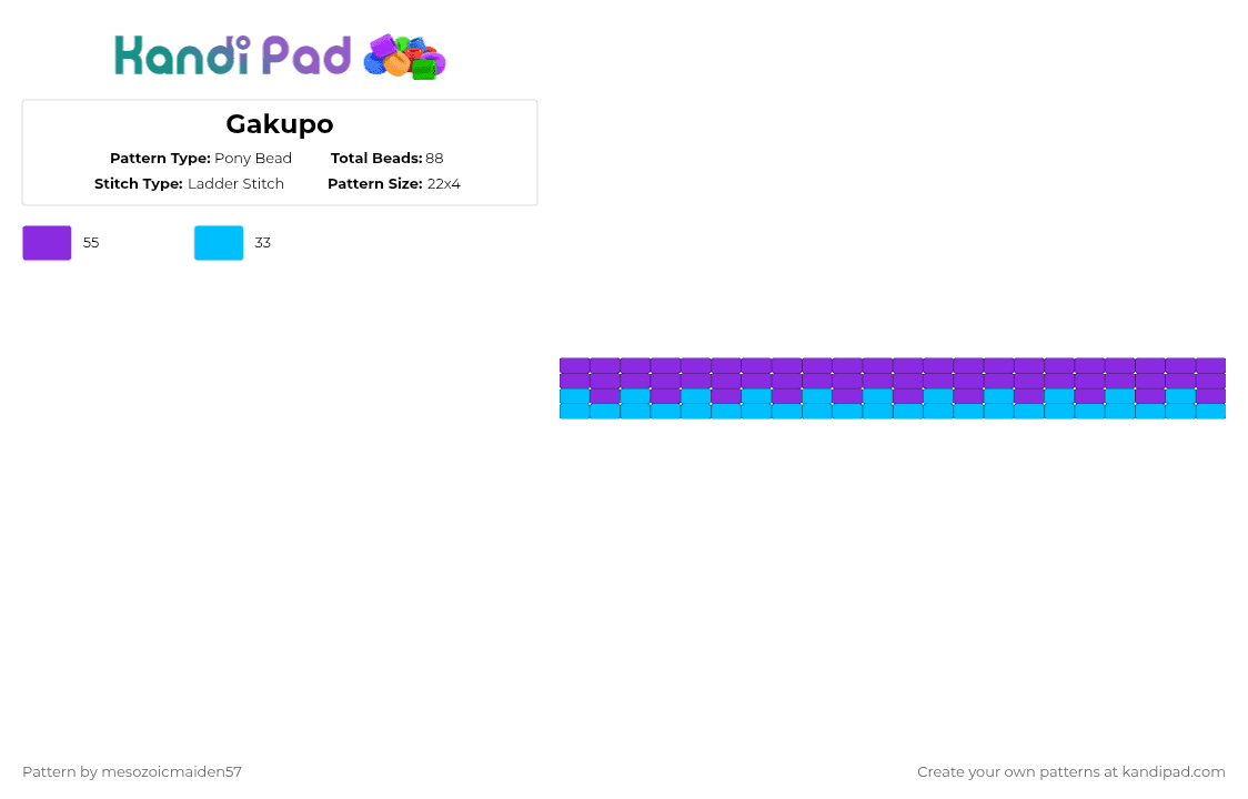 Gakupo - Pony Bead Pattern by mesozoicmaiden57 on Kandi Pad - light blue, purple