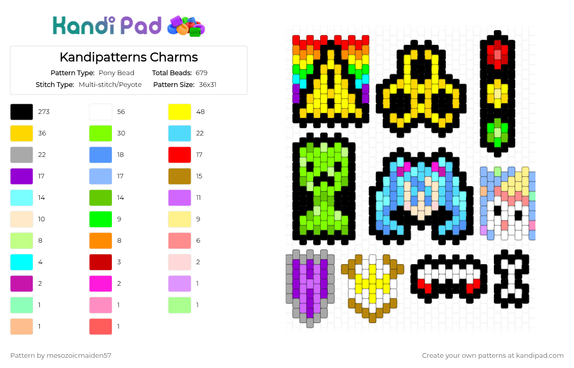 Kandipatterns Charms - Pony Bead Pattern by mesozoicmaiden57 on Kandi Pad - hatsune miku,vocaloid,charm,music,black,light blue,yellow,green,colorful,miku,hatsunemiku