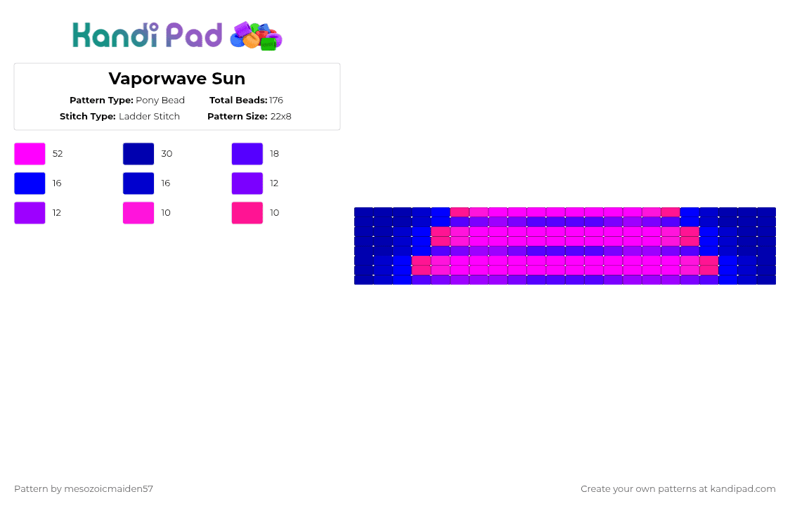 Vaporwave Sun - Pony Bead Pattern by mesozoicmaiden57 on Kandi Pad - purple,pink,cotdvaporwaveaesthetics