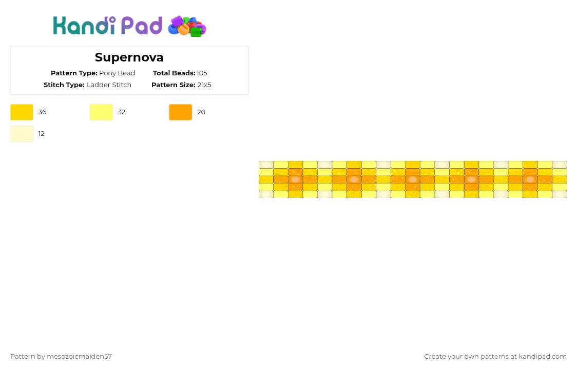 Supernova - Pony Bead Pattern by mesozoicmaiden57 on Kandi Pad - yellow,cotdlight