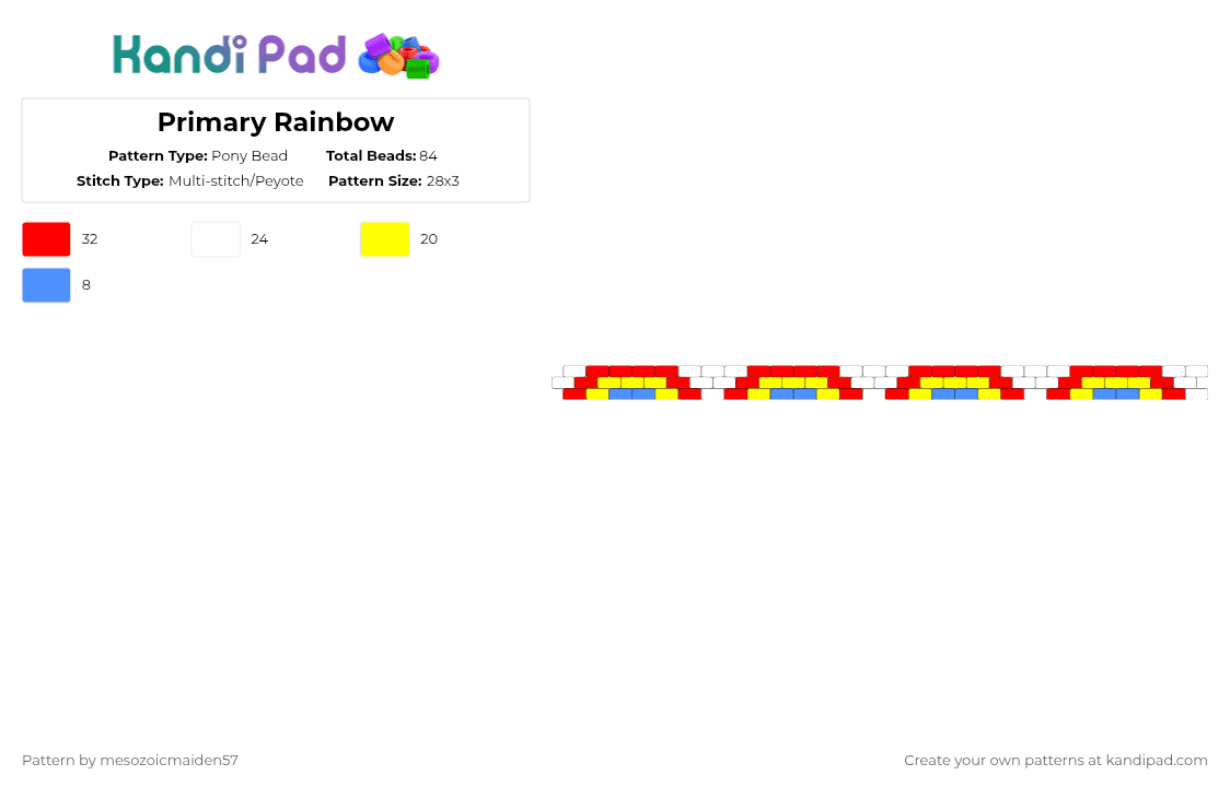 Primary Rainbow - Pony Bead Pattern by mesozoicmaiden57 on Kandi Pad - red,yellow
