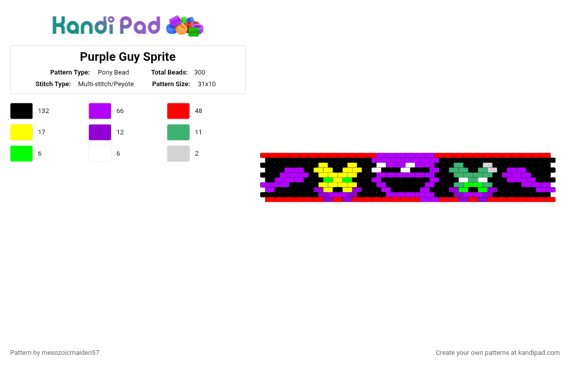 Purple Guy Sprite - Pony Bead Pattern by mesozoicmaiden57 on Kandi Pad - red,purple