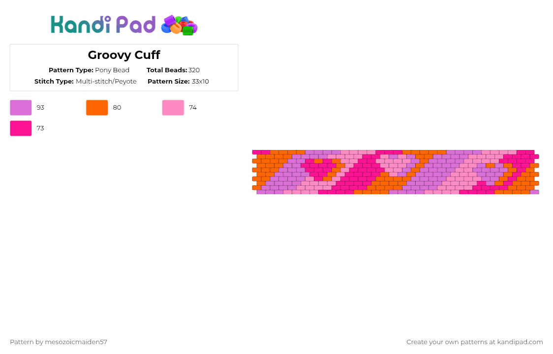 Groovy Cuff - Pony Bead Pattern by mesozoicmaiden57 on Kandi Pad - pink