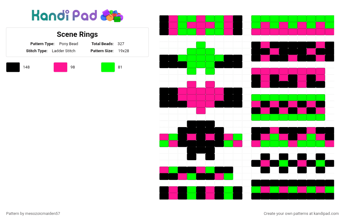Scene Rings - Pony Bead Pattern by mesozoicmaiden57 on Kandi Pad - green,pink