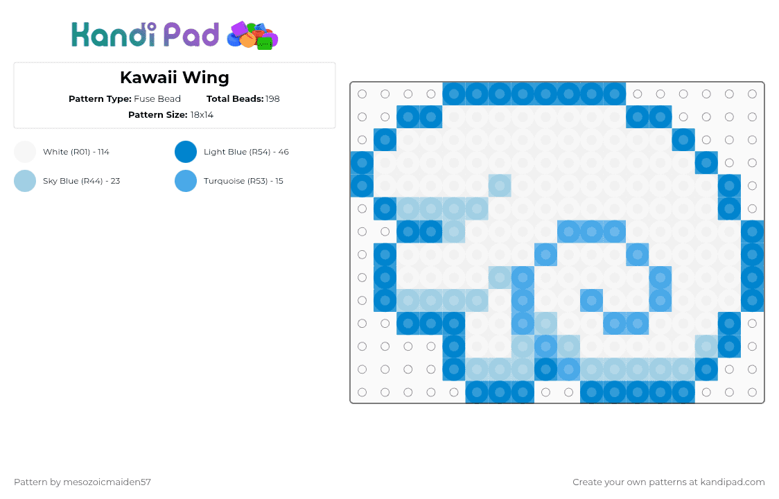 Kawaii Wing - Fuse Bead Pattern by mesozoicmaiden57 on Kandi Pad - blue,light blue