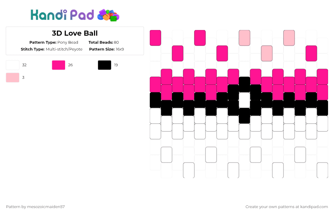 3D Love Ball - Pony Bead Pattern by mesozoicmaiden57 on Kandi Pad - pink,white