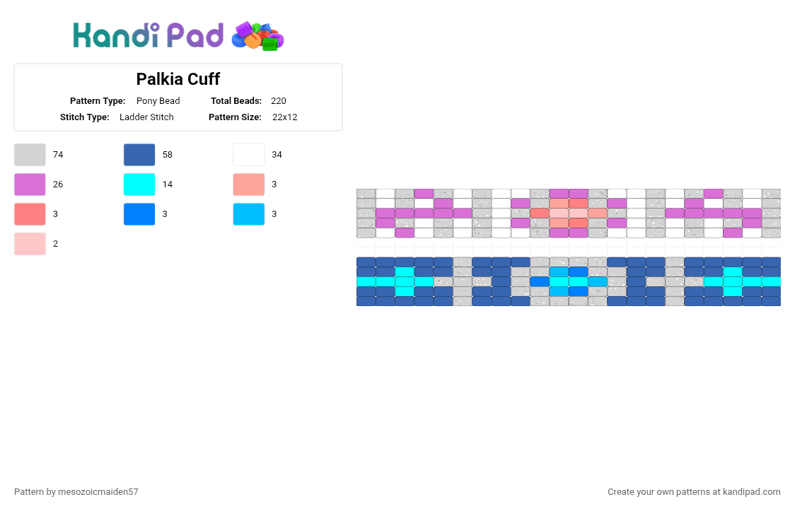 Dialga & Palkia Cuffs - Pony Bead Pattern by mesozoicmaiden57 on Kandi Pad - white,pink,blue,pokemon,legendary,pkmn