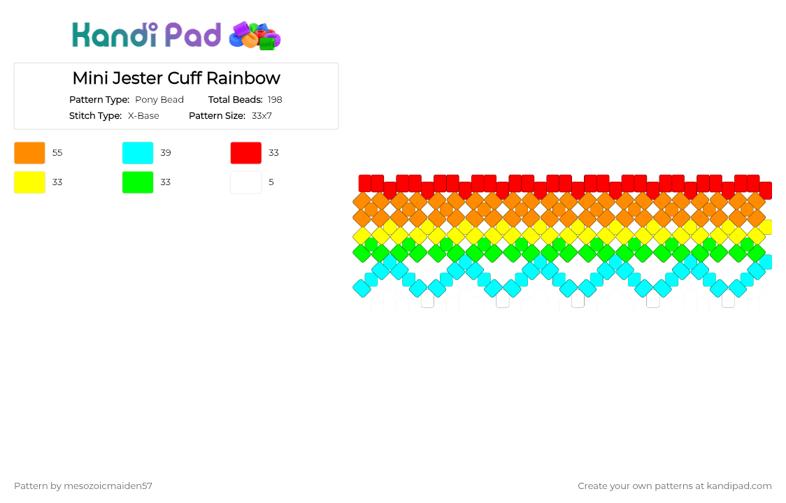 Mini Jester Cuff Rainbow - Pony Bead Pattern by mesozoicmaiden57 on Kandi Pad - orange,light blue